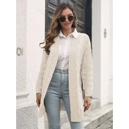 Oh Rare Women Cable Knit Self Design Longline Cardigan-picture-10