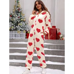 Oh Rare Women heart print Christmas hooded Jumpsuit-picture-21