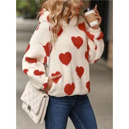 Oh Rare Women Printed Hooded Long Sleeves Pullover with Fuzzy Detail-picture-12