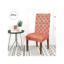 ohello 4 Pieces Orange-Coloured Printed Elasticated Fitted Chair Covers-picture-35