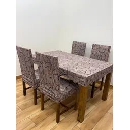 ohello 4Pcs Black Printed Elasticated Fitted Chair Covers With Table Cover-picture-15