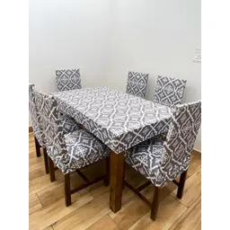 ohello 4Pcs Grey Printed Elasticated Fitted Chair Covers With Table Cover-picture-26