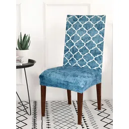 ohello 6 Pieces Turquoise Blue Printed Elasticated Fitted Chair Covers-picture-24