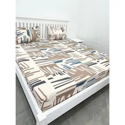 ohello Brown & Blue Graphic 220 TC King Bedsheet with 2 Pillow Covers-picture-31