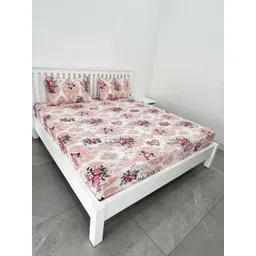 ohello Coral & White Floral 300 TC King Bedsheet with 2 Pillow Covers image 2