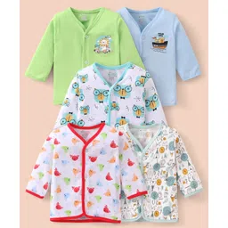 OHMS Single Jersey Cotton Knit Full Sleeves Front Open Vests with Animals & Birds Print Pack of 5 - Multicolour-picture-22