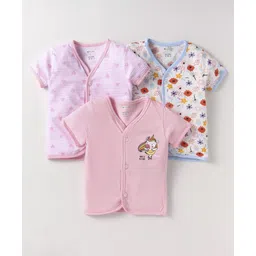 OHMS Single Jersey Half Sleeves Jhablas With Heart & Unicorn Print Set of 3 -Pink & White-picture-25