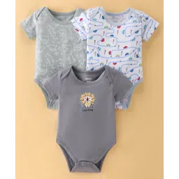 OHMS Single Jersey Half Sleeves Onesies with Vehicle & Dino Print Pack of 3 - Multicolor-picture-14