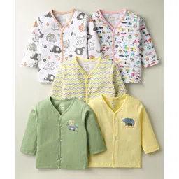 OHMS Single Jersey Knit Front Open Full Sleeves Striped Jhablas with Animal Pack of 5 - Multicolor-picture-28