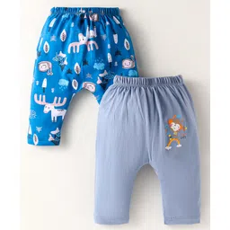 OHMS Single Jersey Knit Full Length Animal Printed Diaper Leggings Pack of 2 -Blue & Grey-picture-38