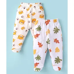 OHMS Single Jersey Knit Full Length Bootie Leggings with Animal & Tropical Print Pack of 2 - White & Off White-picture-28