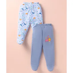 OHMS Single Jersey Knit Full Length Bootie Leggings with Animal Print Pack of 2 - Light Blue & Grey-picture-29