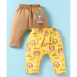 OHMS Single Jersey Knit Full Length Diaper Leggings Unicorn & Lion Print Pack Of 2 - Tan & Yellow-picture-26