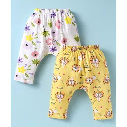 OHMS Single Jersey Knit Full Length Diaper Leggings with Animal & Floral Print Pack of 2 - White & Yellow-picture-23