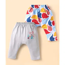 OHMS Single Jersey Knit Full Length Diaper Leggings with Animal Print Pack of 2 - Grey & Blue-picture-39