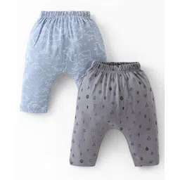 OHMS Single Jersey Knit Full Length Diaper Leggings with Dino & Tree Print Pack of 2 - Blue & Grey-picture-12