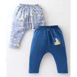 OHMS Single Jersey Knit Full Length Diaper Leggings With Vehicles & Bear Print Pack Of 2 - Blue & Grey-picture-21