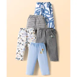 OHMS Single Jersey Knit Full Length Lounge Pant With Vehicle Print & Stripes Pack Of 5 - Multicolour-picture-26