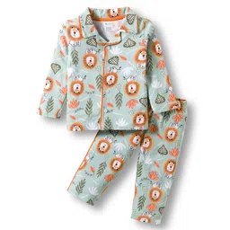 OHMS Single Jersey Knit Full Sleeves Co-ords Night Suit With Animal Print - Mint-image-34