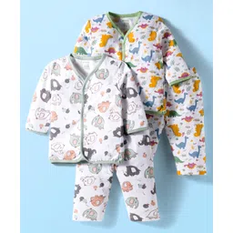 OHMS Single Jersey Knit Full Sleeves Co-ords Night Suit With Animal Print Pack Of 2 - White-picture-17