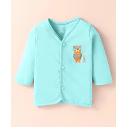 OHMS Single Jersey Knit Full Sleeves Front Open Bear Printed Vest - Aqua Blue-image-35