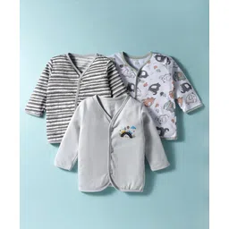 OHMS Single Jersey Knit Full Sleeves Front Open Jhablas With Stripes & Animal Print Pack of 3- Grey Black & White-picture-20