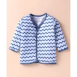 OHMS Single Jersey Knit Full Sleeves Front Open Vest with Print - Blue-image-15