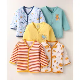 OHMS Single Jersey Knit Full Sleeves Front Open Vests with Animal Sea Life Prints & StripesPack of 5 - Multicolor-image-32