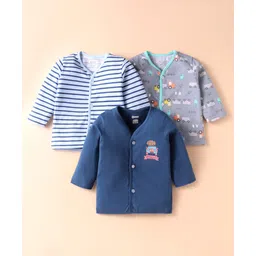 OHMS Single Jersey Knit Full Sleeves Front Open Vests With Vehicle Print Pack of 3 - Navy Blue Grey & White-image-16