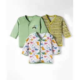 OHMS Single Jersey Knit Full Sleeves Jhablas With Stripes & Dino Print Pack Of 3 - White Light Green & Green-image-25