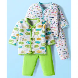 OHMS Single Jersey Knit Full Sleeves Night Suit With Space Theme Print Pack Of 2 - Light Green & White-image-48