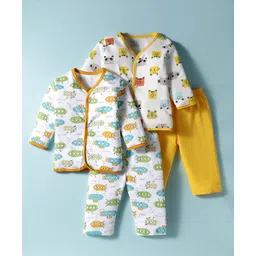 OHMS Single Jersey Knit Full Sleeves Night Suit With Space Theme Print Pack Of 2 - Yellow & White-image-47