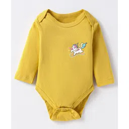OHMS Single Jersey Knit Full Sleeves Onesies With Unicorn & Forest Print Pack of 3 - Green Yellow & White image 2