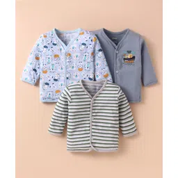 OHMS Single Jersey Knit Full Sleeves Striped & Ship Printed Set Of Vests Pack Of 3 - Blue& Grey-picture-16