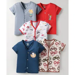 OHMS Single Jersey Knit Half Sleeves Front Open Jhablas With Vehicle & Fish Print Pack Of 5 - Multicolour-image-42