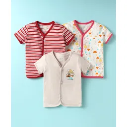 OHMS Single Jersey Knit Half Sleeves Jhablas With Striped & Traingle Print Pack Of 3 - Red & Beige-image-24