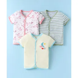 OHMS Single Jersey Knit Half Sleeves Jhablas With Stripes & Floral Print Pack Of 3 - Pink Light Green & Cream-image-41