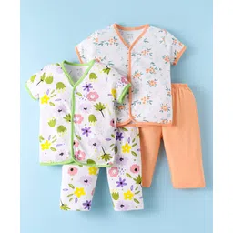 OHMS Single Jersey Knit Half Sleeves Night Suit with Floral Print Pack of 2 - Green & Peach-image-10