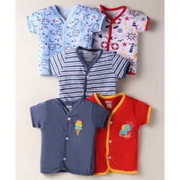 OHMS Single Jersey Knit Half Sleeves Striped & Elephant Printed Jhablas Pack of 5 - Red & Blue-image-8