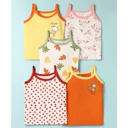 OHMS Single Jersey Knit Singlet Sleeves Heart & Leaf Printed Slips Pack of 5 - Multicolor-image-3