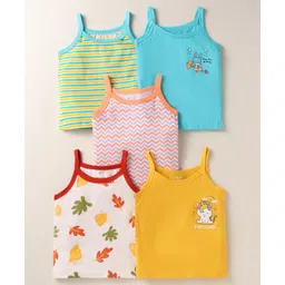 OHMS Single Jersey Knit Singlet Sleeves Slips With Unicorn & Leaf Print Pack of 5 - Multicolor-image-0
