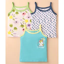 OHMS Single Jersey Knit Singlet Sleeves Slips with Unicorn Floral & Hearts Print Pack of 3 - Multicolor-image-2