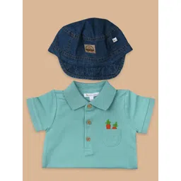 Ohmybebe Infant Boys Printed Pure Organic Cotton Romper With Cap-picture-45