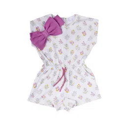 Ohmybebe Infant Girls Floral Printed Pure Organic Cotton Round Neck Rompers With Headband-picture-17
