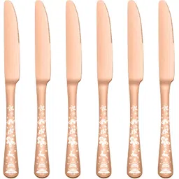 oicia Rose-Gold Sturdy Butter Spreader Knife, Cutlery Table Knives, Fine dining knives Stainless Steel Steak Knife Set-picture-16