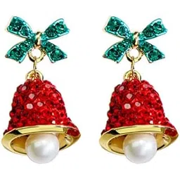 oidims Christmas Jingle Bell Dangle Stud Earrings for Women Sterling Silver Pin Charm Pearl Green Bow Rhinestone Drop Earring Xmas Holiday Party Jewelry Birthday Fashion Cute Gifts-picture-15