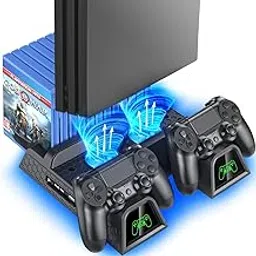 OIVO PS4 Regular/PlayStation 4 Slim/Pro Cooler, Multifunctional Vertical Cooling Stand, Controller Charger with Led Indicators, Charging Dock Station with 12 Pieces Games Storage-image-11