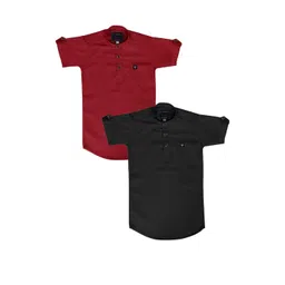 OJ TREND Kids-Boys Maroon Kurtas-picture-10