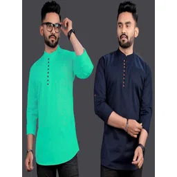 OJ TREND Men solid designer front zip and wooden button look Long sleeve cotton kurta-picture-28