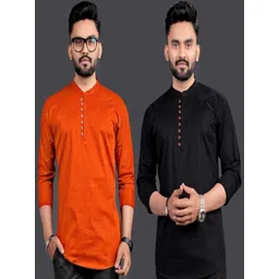 OJ TREND Men solid designer front zip and wooden button look Long sleeve cotton kurta-picture-15